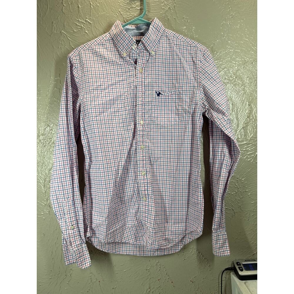 American Eagle Mens Button Up Long Sleeve Classic‎ Fit Check Shirt Size XS
